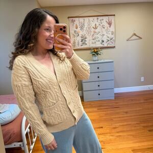 J. Crew Cream Cable Knit Cotton Cardigan Sweater Medium